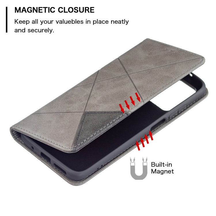 For Xiaomi Redmi 10 Rhombus Texture Horizontal Flip Magnetic Leather Case with Holder & Card Slots(Grey) - Xiaomi Cases by buy2fix | Online Shopping UK | buy2fix