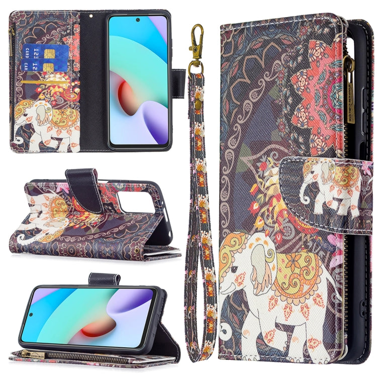 For Xiaomi Redmi 10 Colored Drawing Pattern Zipper Horizontal Flip Leather Case with Holder & Card Slots & Wallet(Flower Elephants) - Xiaomi Cases by buy2fix | Online Shopping UK | buy2fix