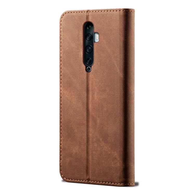 For OPPO Reno 2 Denim Texture Casual Style Horizontal Flip Leather Case with Holder & Card Slots & Wallet(Brown) - OPPO Cases by buy2fix | Online Shopping UK | buy2fix