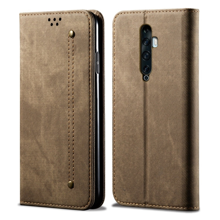 For OPPO Reno 2 Denim Texture Casual Style Horizontal Flip Leather Case with Holder & Card Slots & Wallet(Khaki) - OPPO Cases by buy2fix | Online Shopping UK | buy2fix