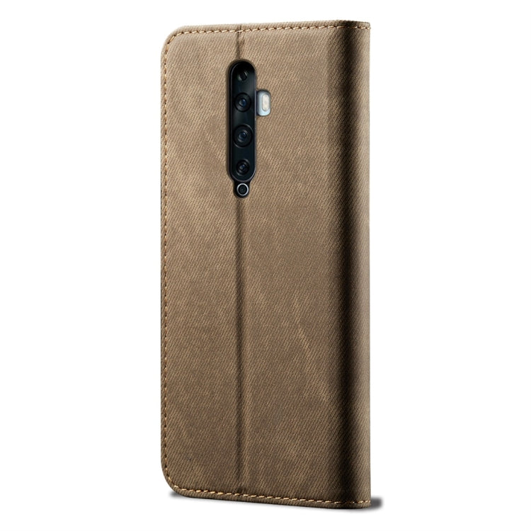 For OPPO Reno 2 Denim Texture Casual Style Horizontal Flip Leather Case with Holder & Card Slots & Wallet(Khaki) - OPPO Cases by buy2fix | Online Shopping UK | buy2fix