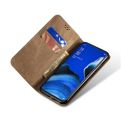 For OPPO Reno 2 Denim Texture Casual Style Horizontal Flip Leather Case with Holder & Card Slots & Wallet(Khaki) - OPPO Cases by buy2fix | Online Shopping UK | buy2fix