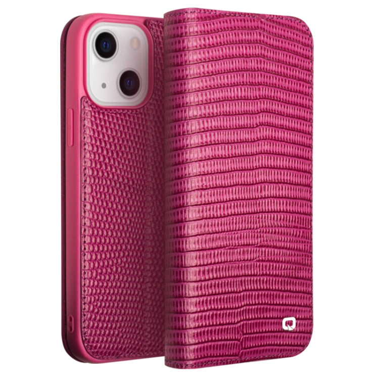 For iPhone 13 QIALINO Small Crocodile Texture Horizontal Flip Leather Case with Holder & Card Slots & Wallet(Rose Red) - iPhone 13 Cases by QIALINO | Online Shopping UK | buy2fix