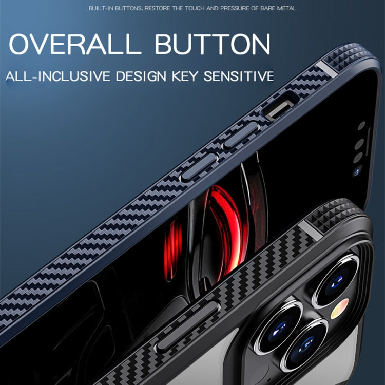 For iPhone 13 MG Series Carbon Fiber TPU + Clear PC Four-corner Airbag Shockproof Case(Black) - iPhone 13 Cases by buy2fix | Online Shopping UK | buy2fix