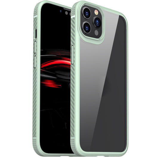 For iPhone 12 / 12 Pro MG Series Carbon Fiber TPU + Clear PC Four-corner Airbag Shockproof Case(Green) - iPhone 12 / 12 Pro Cases by buy2fix | Online Shopping UK | buy2fix