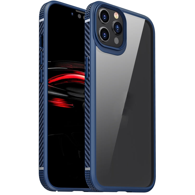 For iPhone 12 Pro Max MG Series Carbon Fiber TPU + Clear PC Four-corner Airbag Shockproof Case(Blue) - iPhone 12 Pro Max Cases by buy2fix | Online Shopping UK | buy2fix