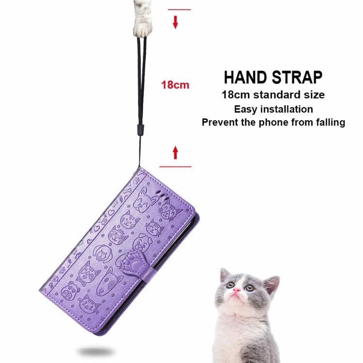 For OPPO Realme GT Master Lovely Cat and Dog Embossing Pattern Horizontal Flip Leather Case , with Holder & Card Slots & Wallet & Cartoon Clasp & Lanyard(Purple) - Realme Cases by buy2fix | Online Shopping UK | buy2fix