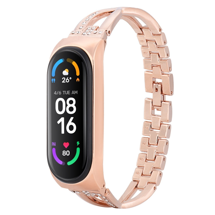 For Xiaomi Mi Band 4 / 3 X-shaped Diamond Alloy Watch Band(Rose Gold) - Watch Bands by buy2fix | Online Shopping UK | buy2fix