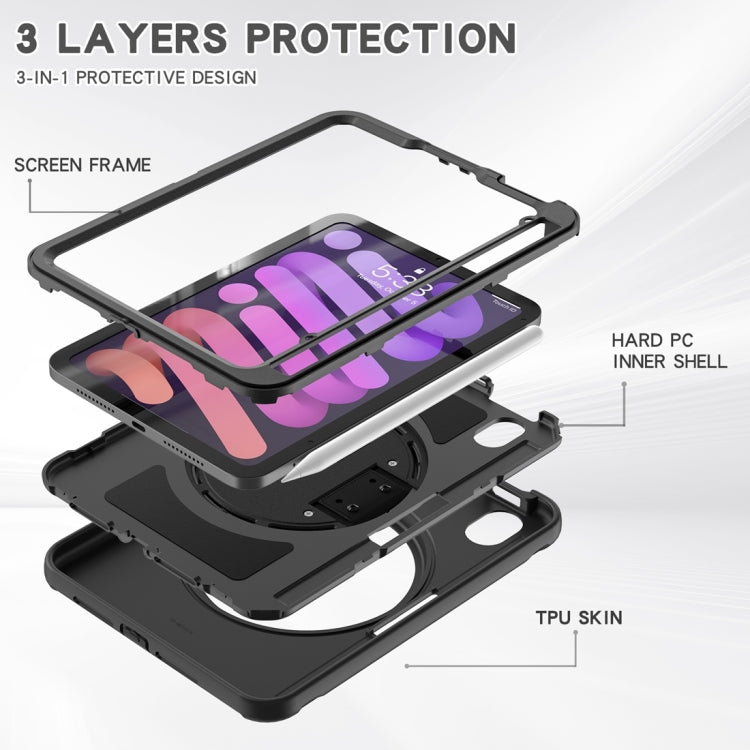 For iPad mini 6 360 Degree Rotation PC + TPU Protective Tablet Case with Holder & Hand-strap(Black) - iPad mini 6 Cases by buy2fix | Online Shopping UK | buy2fix