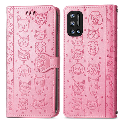 For Doogee N40 Pro Cat and Dog Embossed Horizontal Flip Phone Leather Case with Holder & Card Slot & Wallet & Lanyard(Pink) - More Brand by buy2fix | Online Shopping UK | buy2fix