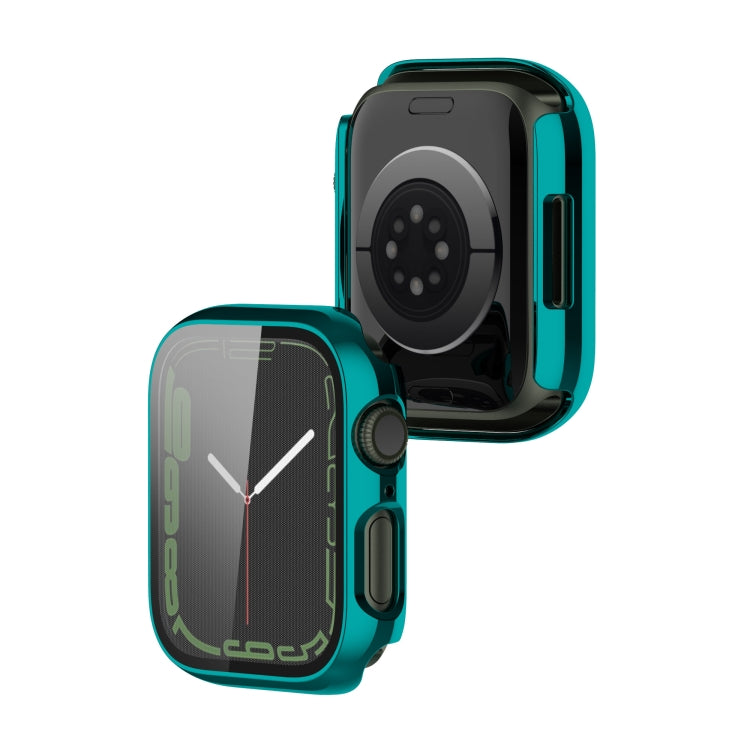 Electroplating Shockproof PC Protective Case with Tempered Glass Film For Apple Watch Series 9 / 8 / 7 45mm(Emerald Green) - Watch Cases by buy2fix | Online Shopping UK | buy2fix