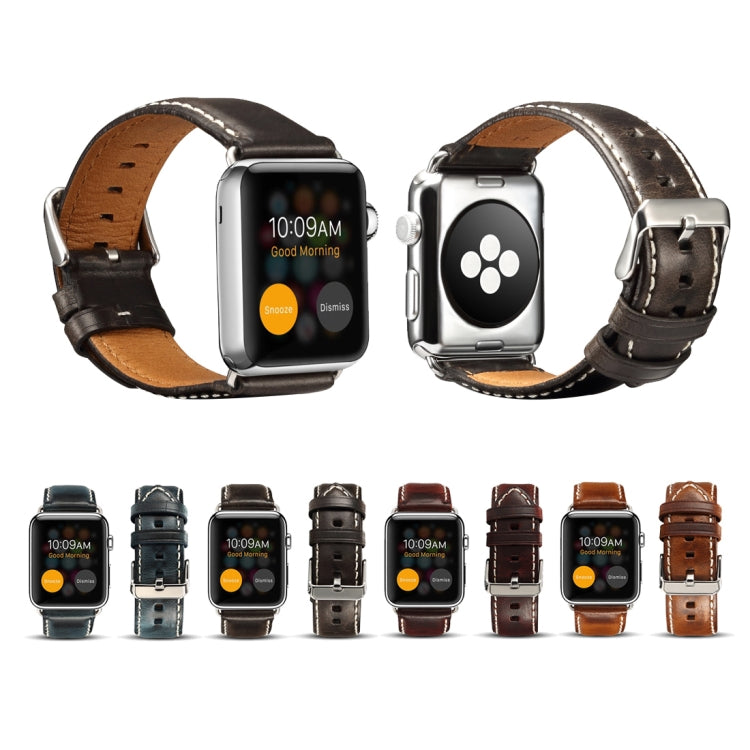 For Apple Watch Series 7 41mm / 6 & SE & 5 & 4 40mm / 3 & 2 & 1 38mm Oil Wax Retro Cowhide Strap Watch Band(Brown) - Watch Bands by buy2fix | Online Shopping UK | buy2fix