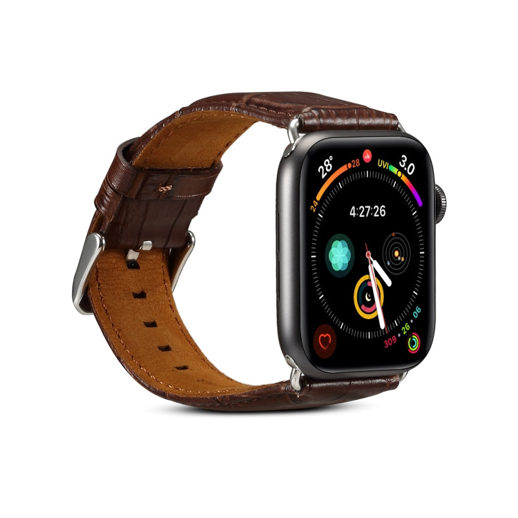 For Apple Watch Series 9&8&7 41mm / SE 3&SE 2&6&SE&5&4 40mm / 3&2&1 38mm Cowhide Crocodile Texture Strap Watch Band(Coffee) - Watch Bands by buy2fix | Online Shopping UK | buy2fix