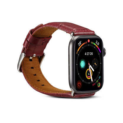 For Apple Watch Ultra 49mm&Watch Ultra 2 49mm / Series 9&8&7 45mm / SE 3&SE 2&6&SE&5&4 44mm / 3&2&1 42mm Cowhide Crocodile Texture Strap Watch Band(Red-brown) - Watch Bands by buy2fix | Online Shopping UK | buy2fix