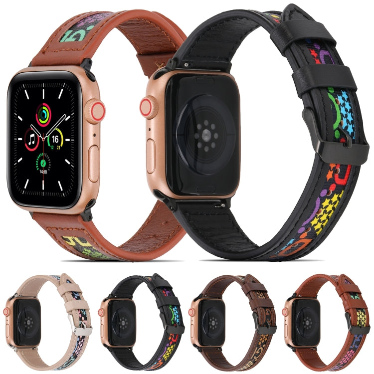 Genuine Leather + GD Knitting Watch Band for Apple Watch Ultra 49mm&Watch Ultra 2 49mm / Series 9&8&7 45mm / SE 3&SE 2&6&SE&5&4 44mm / 3&2&1 42mm(Brown) - Watch Bands by buy2fix | Online Shopping UK | buy2fix