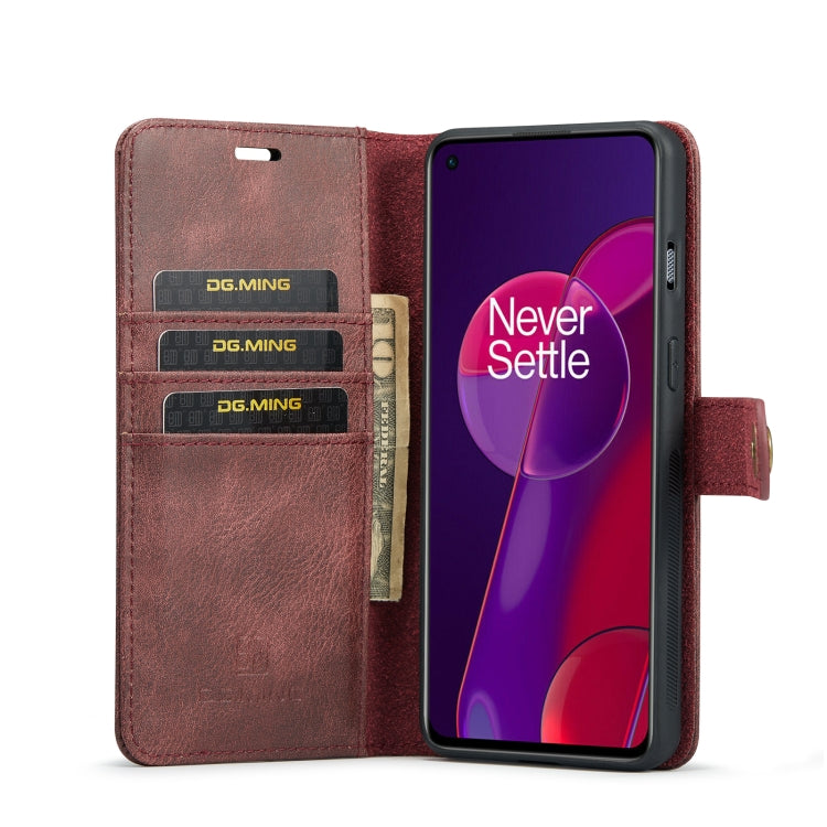 For OnePlus 9RT 5G DG.MING Crazy Horse Texture Detachable Magnetic Leather Phone Case(Red) - OnePlus Cases by DG.MING | Online Shopping UK | buy2fix