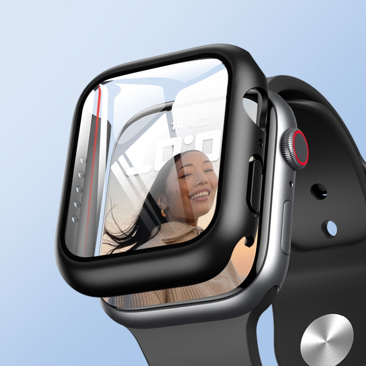 ROCK 2 in 1 PC Frame + Tempered Glass Protector Case For Apple Watch Series 9 / 8 / 7 41mm(Black) - Watch Cases by ROCK | Online Shopping UK | buy2fix