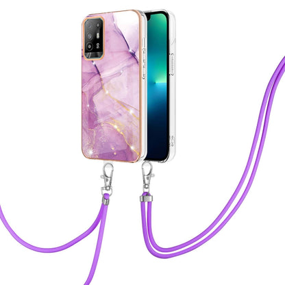 For OPPO A94 5G / A95 5G Electroplating Marble IMD TPU Phone Case with Lanyard(Purple 001) - OPPO Cases by buy2fix | Online Shopping UK | buy2fix