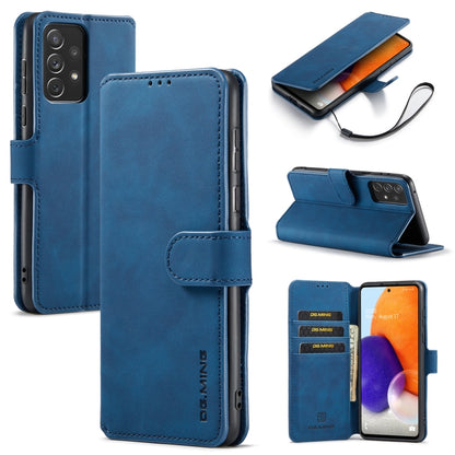 For Samsung Galaxy A73 5G DG.MING Retro Oil Edge Flip Leather Phone Case(Blue) - Galaxy Phone Cases by DG.MING | Online Shopping UK | buy2fix