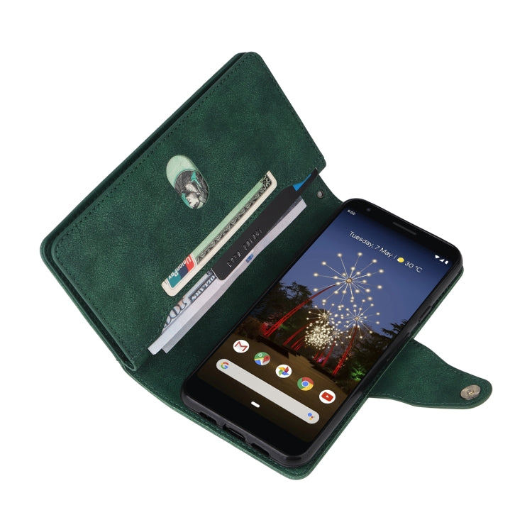 For Google Pixel 3A XL Rivet Buckle 9 Cards Three Fold Leather Phone Case(Green) - Google Cases by buy2fix | Online Shopping UK | buy2fix