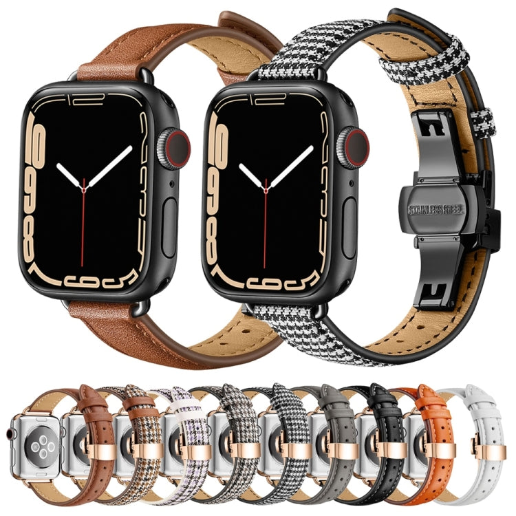 Slimming Butterfly Buckle Watch Band For Apple Watch Ultra 49mm&Watch Ultra 2 49mm / Series 9&8&7 45mm / SE 3&SE 2&6&SE&5&4 44mm / 3&2&1 42mm(Houndstooth Black Rose Gold) - Watch Bands by buy2fix | Online Shopping UK | buy2fix