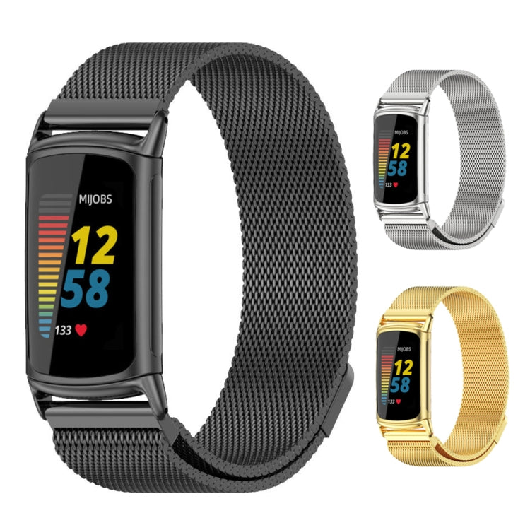 For Fitbit Charge5 Mijobs Magnetic Metal Watch Band(Black) - Watch Bands by MIJOBS | Online Shopping UK | buy2fix