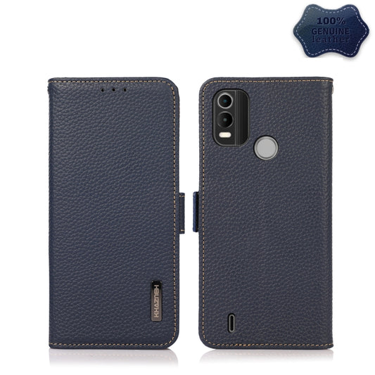 For Nokia C21 Plus KHAZNEH Side-Magnetic Litchi Genuine Leather RFID Phone Case(Blue) - Nokia Cases by buy2fix | Online Shopping UK | buy2fix