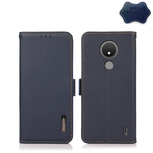 For Nokia C21 KHAZNEH Side-Magnetic Litchi Genuine Leather RFID Phone Case(Blue) - Nokia Cases by buy2fix | Online Shopping UK | buy2fix