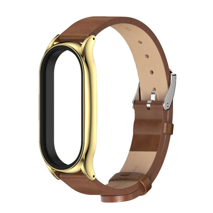 For Xiaomi Mi Band 7 / 7 NFC MIJOBS Plus Metal Case Microfiber Leather Watch Band(Brown Gold) - Watch Bands by MIJOBS | Online Shopping UK | buy2fix