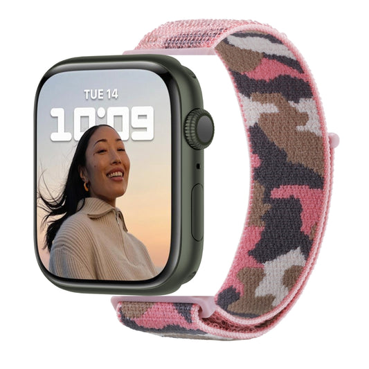 Nylon Loop Watch Band For  Apple Watch Ultra 49mm&Watch Ultra 2 49mm / Series 9&8&7 45mm / SE 3&SE 2&6&SE&5&4 44mm / 3&2&1 42mm(Pink Camouflage) - Watch Bands by buy2fix | Online Shopping UK | buy2fix