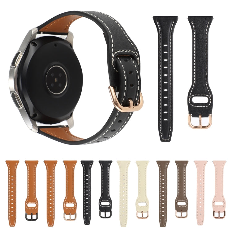 For Samsung Galaxy Watch5 44mm 20mm T-shape Genuine Leather Watch Band(Black+Black) - Watch Bands by buy2fix | Online Shopping UK | buy2fix