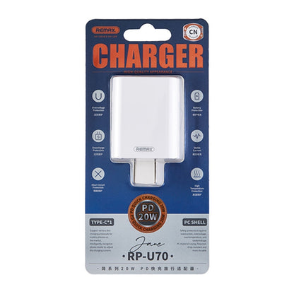 REMAX RP-U70 Jane Series 20W USB-C/Type-C PD Fast Charger, Specification:US Plug(White) - USB Charger by REMAX | Online Shopping UK | buy2fix