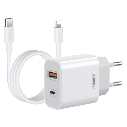 REMAX RP-U68 20W USB+USB-C/Type-C Dual Interface Fast Charger Set, Specification:EU Plug(White) - USB Charger by REMAX | Online Shopping UK | buy2fix