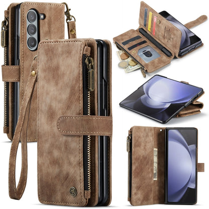 For Samsung Galaxy Z Fold5 CaseMe C30 Multifunctional Card Slots Zipper Phone Leather Phone Case(Brown) - Galaxy Z Fold5 Cases by CaseMe | Online Shopping UK | buy2fix