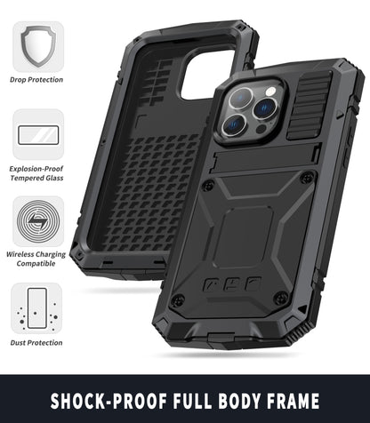 For iPhone 14 Pro Max R-JUST Shockproof Waterproof Dust-proof Case with Holder (Black) - iPhone 14 Pro Max Cases by R-JUST | Online Shopping UK | buy2fix