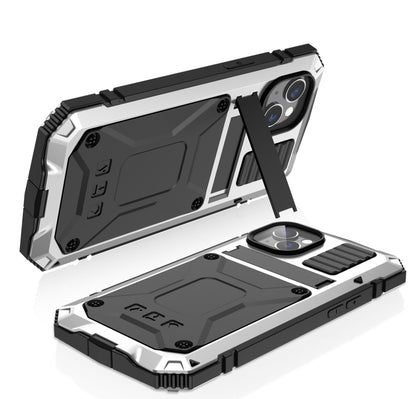 For iPhone 14 R-JUST Shockproof Waterproof Dust-proof Case with Holder (Silver) - iPhone 14 Cases by R-JUST | Online Shopping UK | buy2fix