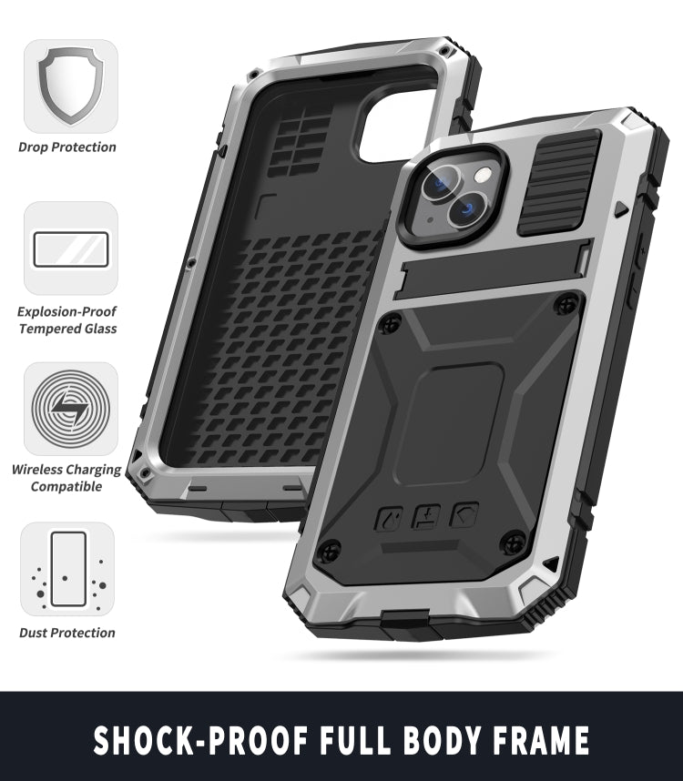 For iPhone 14 R-JUST Shockproof Waterproof Dust-proof Case with Holder (Silver) - iPhone 14 Cases by R-JUST | Online Shopping UK | buy2fix