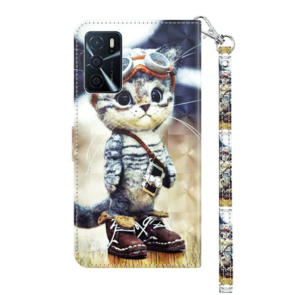 For OPPO A16 / A16s / A54s 3D Painted Leather Phone Case(Naughty Cat) - OPPO Cases by buy2fix | Online Shopping UK | buy2fix