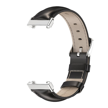 For Xiaomi Mi Band 7 Pro Mijobs Genuine Leather Top Layer Cowhide Watch Band(Black Silver) - Watch Bands by MIJOBS | Online Shopping UK | buy2fix