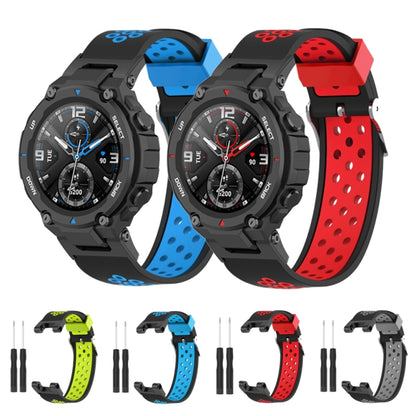 For Amazfit T-Rex / T-Rex Pro / Ares 3-Row Holes Two-color Silicone Watch Band(Black Red) - Watch Bands by buy2fix | Online Shopping UK | buy2fix