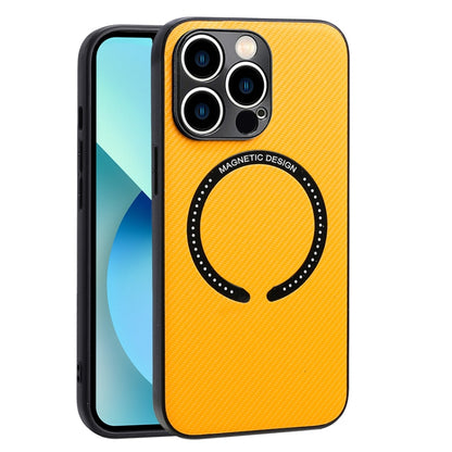 For iPhone 11 ProCarbon Fiber Texture MagSafe Magnetic Phone Case (Yellow) - iPhone 11 Pro Cases by buy2fix | Online Shopping UK | buy2fix