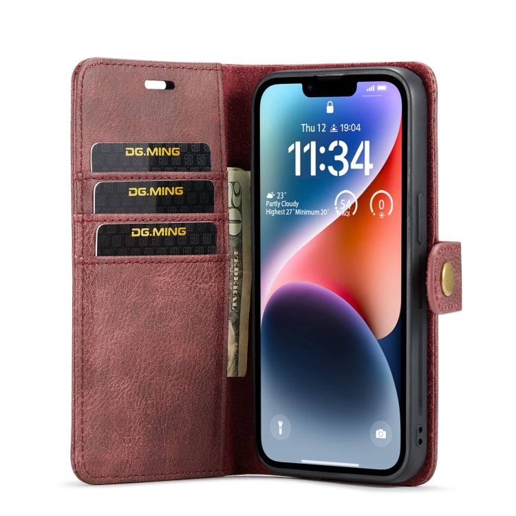 For iPhone 14 DG.MING Crazy Horse Texture Detachable Magnetic Leather Case(Red) - iPhone 14 Cases by DG.MING | Online Shopping UK | buy2fix