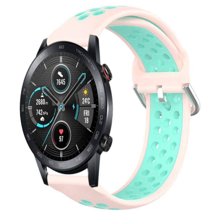 For Huawei Honor Magic Watch 2 46mm 22mm Clasp Two Color Sport Watch Band (Mint Green + Light Pink) - Watch Bands by buy2fix | Online Shopping UK | buy2fix