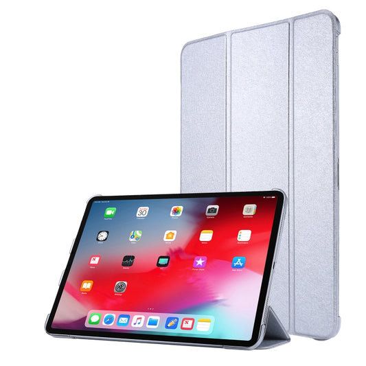 For iPad Air 13 2024 / Pro 12.9 2020 TPU Silk Texture Three-fold Horizontal Flip Leather Tablet Case with Holder(Silver) - iPad Pro 12.9 (2020) Cases by buy2fix | Online Shopping UK | buy2fix