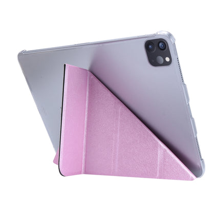 For iPad Air 13 2024 / Pro 12.9 2020 Silk Texture Horizontal Deformation Flip Leather Tablet Case with Three-folding Holder(Pink) - iPad Pro 12.9 (2020) Cases by buy2fix | Online Shopping UK | buy2fix