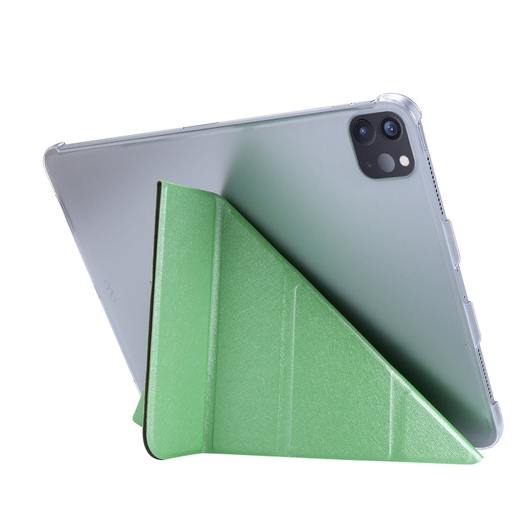 For iPad Air 13 2024 / Pro 12.9 2020 Silk Texture Horizontal Deformation Flip Leather Tablet Case with Three-folding Holder(Green) - iPad Pro 12.9 (2020) Cases by buy2fix | Online Shopping UK | buy2fix