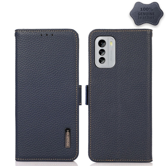 For Nokia G60 5G KHAZNEH Side-Magnetic Litchi Genuine Leather RFID Phone Case(Blue) - Nokia Cases by buy2fix | Online Shopping UK | buy2fix