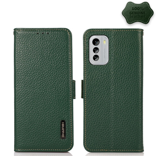 For Nokia G60 5G KHAZNEH Side-Magnetic Litchi Genuine Leather RFID Phone Case(Green) - Nokia Cases by buy2fix | Online Shopping UK | buy2fix