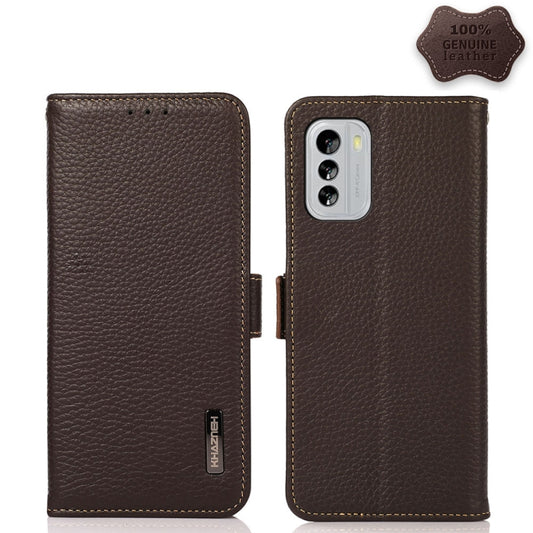 For Nokia G60 5G KHAZNEH Side-Magnetic Litchi Genuine Leather RFID Phone Case(Brown) - Nokia Cases by buy2fix | Online Shopping UK | buy2fix