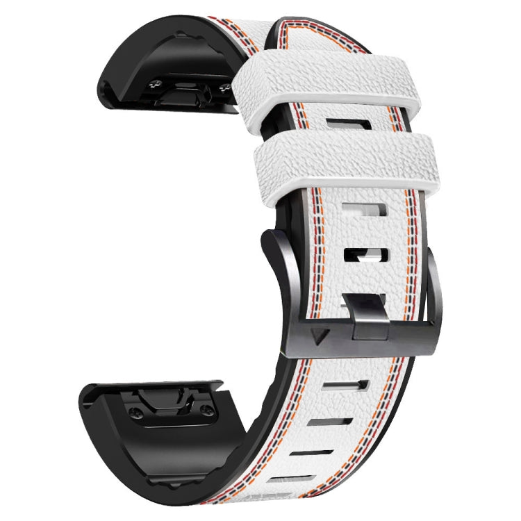 For Garmin Fenix 7 Tricolor Stitching Silicone Leather Watch Band(White) - Watch Bands by buy2fix | Online Shopping UK | buy2fix